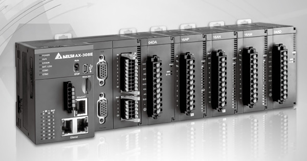 Функциональность AX-308E расширяется путем подключения модулей от ПЛК Delta серии AS