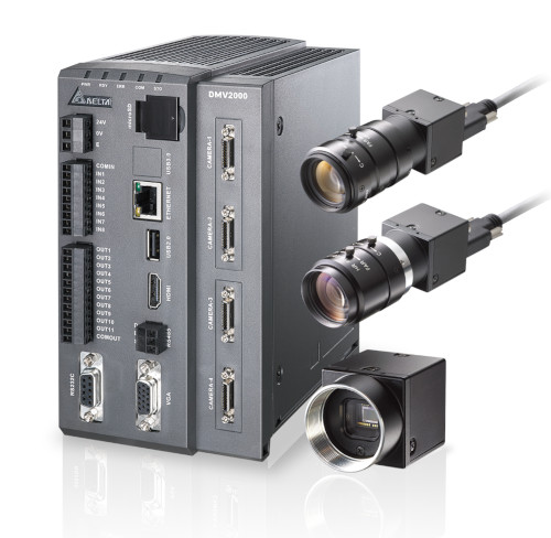 Рис. 1 Контроллер технического зрения DMV2000 и камеры DMV-CM с объективами