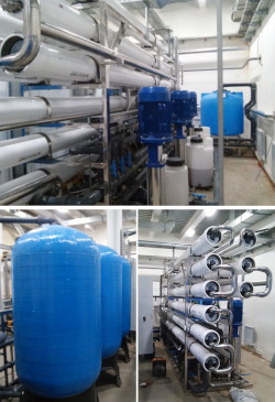 Комплексная система водоподготовки в г. Кумертау (вверху), автоматические напорные фильтры и мембранная установка «Овод» (внизу)