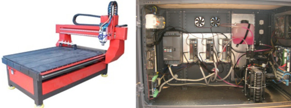 Гравировально-фрезерный станок «Роутер 1216» и шкаф управления (справа) с ПЧ Delta VFD-EL и сервоприводами Delta ASD-B2