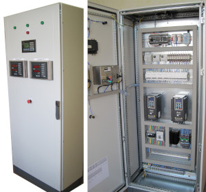 Станция управления дозатором линии сушки руды на базе ПЧ Delta Electronics и операторской панели TP04G (на двери)